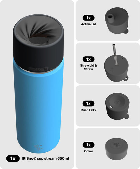 IRISgo® cup stream 650ml in Ocean Blue im 4in1 Bundle, Thermobecher Swiss Made