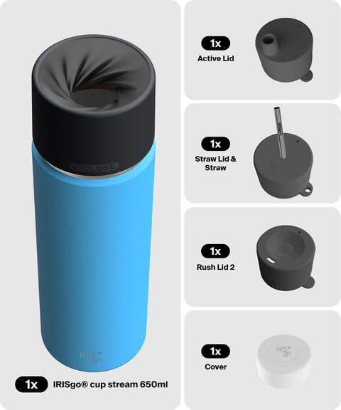 IRISgo® cup stream 650ml in Ocean Blue im 4in1 Bundle, Thermobecher Swiss Made