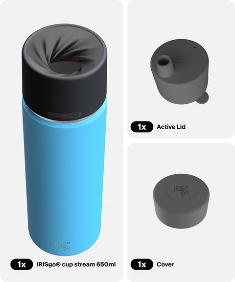 IRISgo® cup stream 650ml in Ocean Blue im Active Bundle, Thermobecher Swiss Made