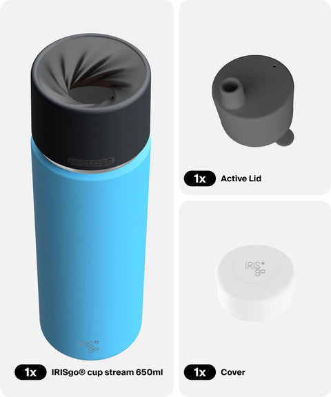 IRISgo® cup stream 650ml in Ocean Blue im Active Bundle, Thermobecher Swiss Made