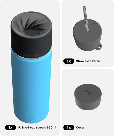 IRISgo® cup stream 650ml in Ocean Blue im Hydration Bundle, Thermobecher Swiss Made
