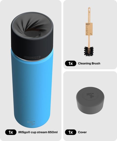 IRISgo® cup stream 650ml in Ocean Blue im Starter Bundle, Thermobecher Swiss Made