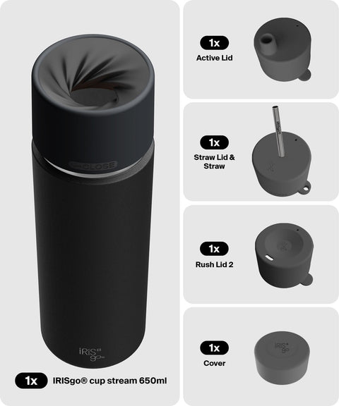 IRISgo® cup stream 650ml in Roasted Black im 4in1 Bundle, Thermobecher Swiss Made