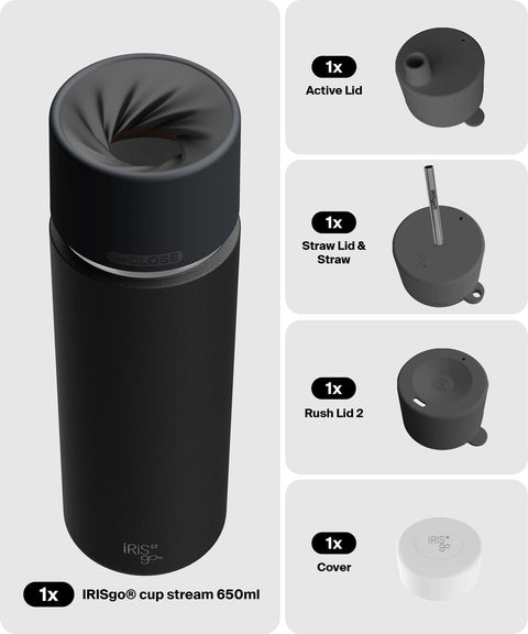 IRISgo® cup stream 650ml in Roasted Black im 4in1 Bundle, Thermobecher Swiss Made