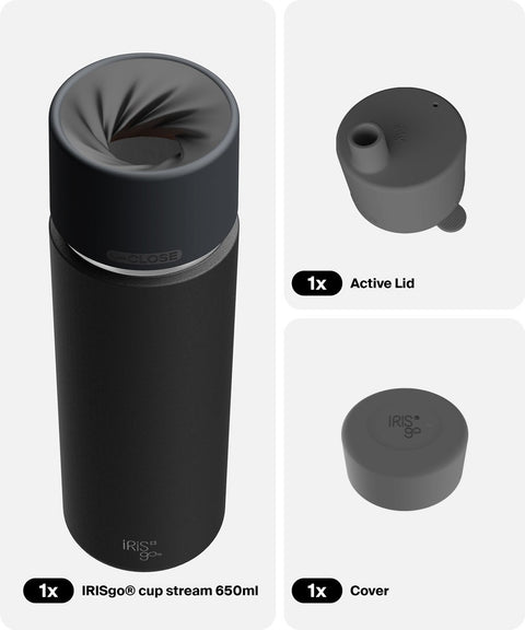 IRISgo® cup stream 650ml in Roasted Black im Active Bundle, Thermobecher Swiss Made