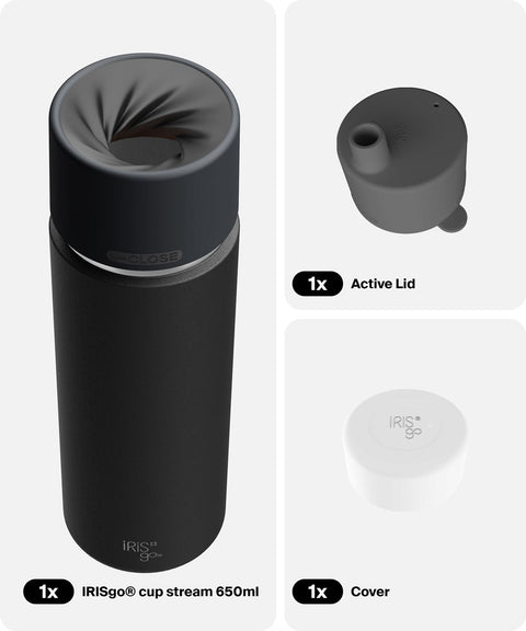 IRISgo® cup stream 650ml in Roasted Black im Active Bundle, Thermobecher Swiss Made