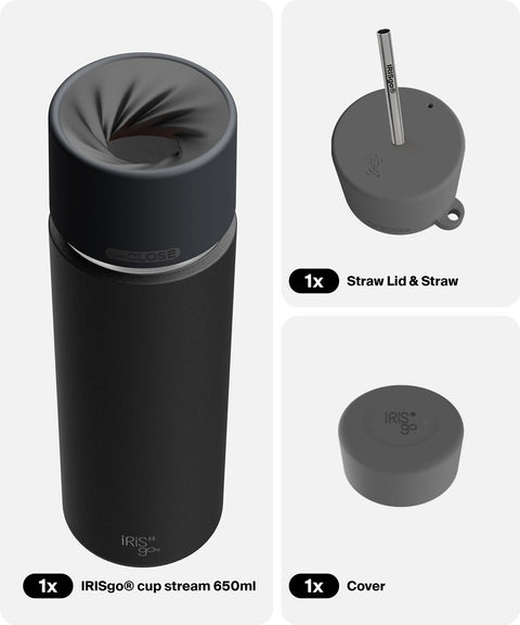 IRISgo® cup stream 650ml in Roasted Black im Hydration Bundle, Thermobecher Swiss Made