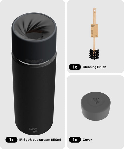 IRISgo® cup stream 650ml in Roasted Black im Starter Bundle, Thermobecher Swiss Made