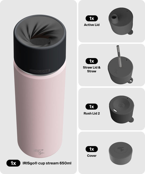 IRISgo® cup stream 650ml in Tasty Rosé im 4in1 Bundle, Thermobecher Swiss Made