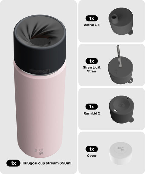 IRISgo® cup stream 650ml in Tasty Rosé im 4in1 Bundle, Thermobecher Swiss Made