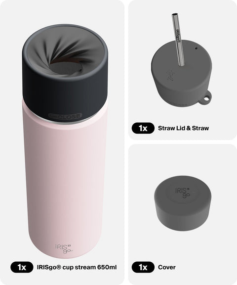 IRISgo® cup stream 650ml in Tasty Rosé im Hydration Bundle, Thermobecher Swiss Made