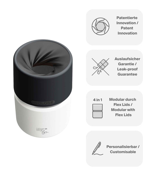 IRISgo® cup Thermobecher Flat White 200ml mit patentiertem Drehverschluss aus doppelwandigem Edelstahl, Swiss Made