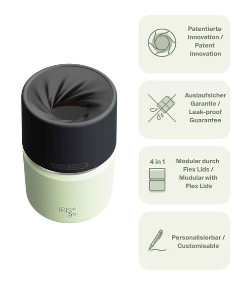 IRISgo® cup Thermobecher Kea Green 200ml mit patentiertem Drehverschluss aus doppelwandigem Edelstahl, Swiss Made