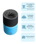 IRISgo® cup Thermobecher Ocean Blue 200ml mit Logo Gravur, patentiertem Drehverschluss aus doppelwandigem Edelstahl, Swiss Made