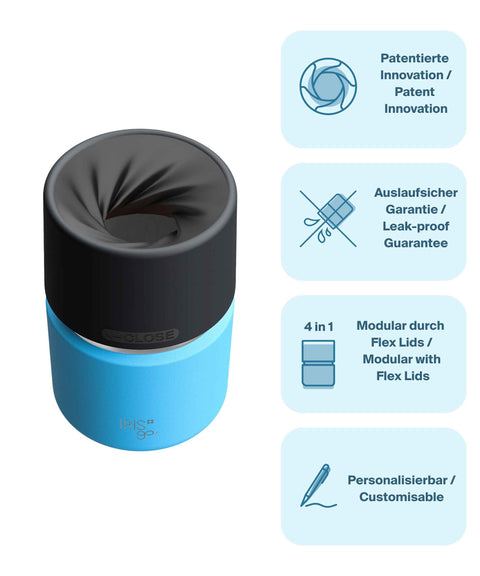 IRISgo® cup Thermobecher Ocean Blue 200ml mit patentiertem Drehverschluss aus doppelwandigem Edelstahl, Swiss Made