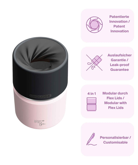 IRISgo® cup Thermobecher Tasty Rosé 200ml mit patentiertem Drehverschluss aus doppelwandigem Edelstahl, Swiss Made