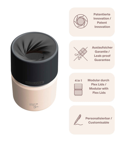 IRISgo® cup Thermobecher Vanilla Cream 200ml mit patentiertem Drehverschluss aus doppelwandigem Edelstahl, Swiss Made