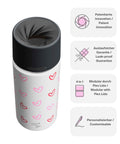 IRISgo® cup Thermobecher Herz Design 500ml mit patentiertem Drehverschluss aus doppelwandigem Edelstahl, Swiss Made