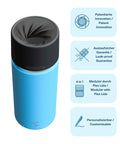 IRISgo® cup Thermobecher Ocean Blue 500ml mit patentiertem Drehverschluss aus doppelwandigem Edelstahl, Swiss Made