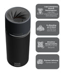 IRISgo® cup Thermobecher Roasted Black 500ml mit Logo Gravur, patentiertem Drehverschluss aus doppelwandigem Edelstahl, Swiss Made