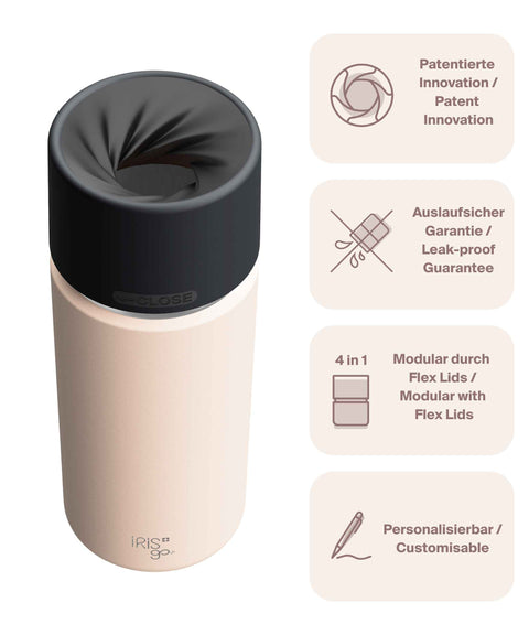 IRISgo® cup Thermobecher Vanilla Cream 500ml mit patentiertem Drehverschluss aus doppelwandigem Edelstahl, Swiss Made