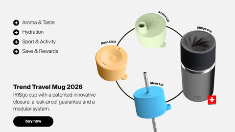 IRISgo cup travel mug Swiss Made with patented leak-proof closure and modular lid system