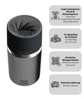 IRISgo® cup Thermobecher Classic 350ml mit Logo Gravur, patentiertem Drehverschluss aus doppelwandigem Edelstahl, Swiss Made