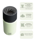 IRISgo® cup Thermobecher Kea Green 350ml mit Logo Gravur, patentiertem Drehverschluss aus doppelwandigem Edelstahl, Swiss Made