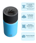 IRISgo® cup Thermobecher Ocean Blue 350ml mit Logo Gravur, patentiertem Drehverschluss aus doppelwandigem Edelstahl, Swiss Made