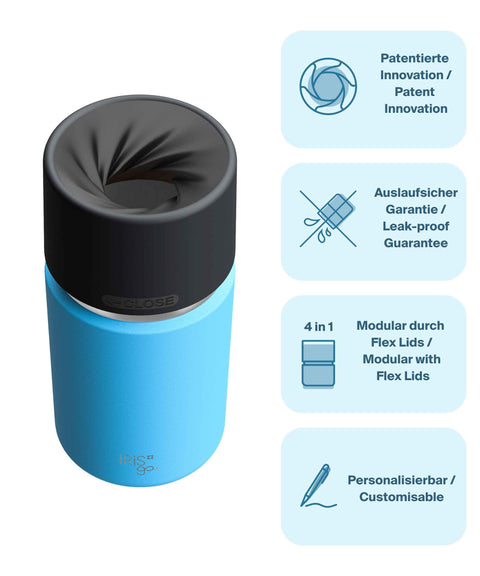 IRISgo® cup Thermobecher Ocean Blue 350ml mit patentiertem Drehverschluss aus doppelwandigem Edelstahl, Swiss Made