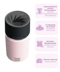 IRISgo® cup Thermobecher Tasty Rosé 350ml mit Logo Gravur, patentiertem Drehverschluss aus doppelwandigem Edelstahl, Swiss Made