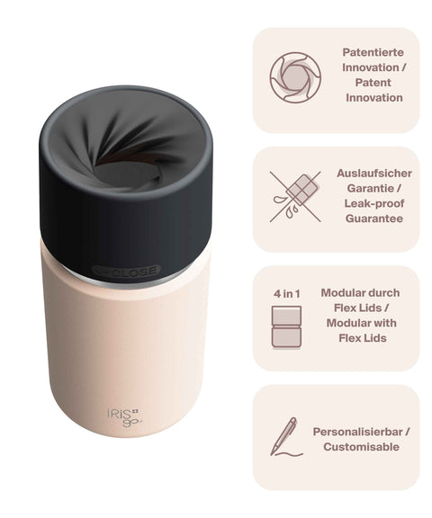 IRISgo® cup Thermobecher Vanilla Cream 350ml mit patentiertem Drehverschluss aus doppelwandigem Edelstahl, Swiss Made