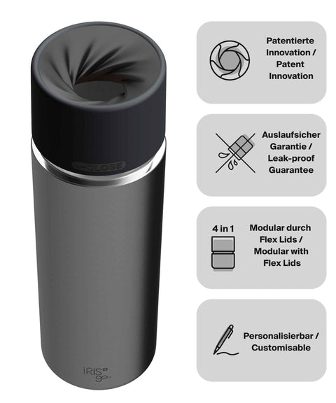 IRISgo® cup Thermobecher Classic 650ml mit patentiertem Drehverschluss aus doppelwandigem Edelstahl, Swiss Made