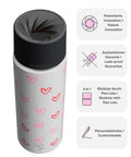 IRISgo® cup Thermobecher Herz Design 650ml mit patentiertem Drehverschluss aus doppelwandigem Edelstahl, Swiss Made