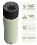 IRISgo® cup Thermobecher Kea Green 650ml mit Logo Gravur, patentiertem Drehverschluss aus doppelwandigem Edelstahl, Swiss Made