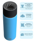 IRISgo® cup Thermobecher Ocean Blue 650ml mit Logo Gravur, patentiertem Drehverschluss aus doppelwandigem Edelstahl, Swiss Made