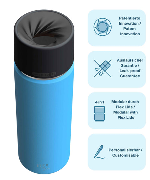IRISgo® cup Thermobecher Ocean Blue 650ml mit patentiertem Drehverschluss aus doppelwandigem Edelstahl, Swiss Made