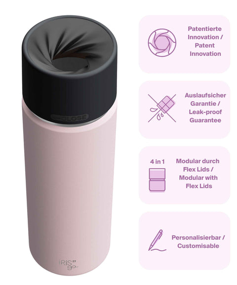 IRISgo® cup Thermobecher Tasty Rosé 650ml mit patentiertem Drehverschluss aus doppelwandigem Edelstahl, Swiss Made