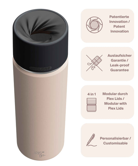IRISgo® cup Thermobecher Vanilla Cream 650ml mit patentiertem Drehverschluss aus doppelwandigem Edelstahl, Swiss Made