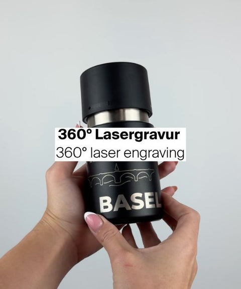 IRISgo® cup mit 360 Grad Logo Lasergravur für die Stadt Basel