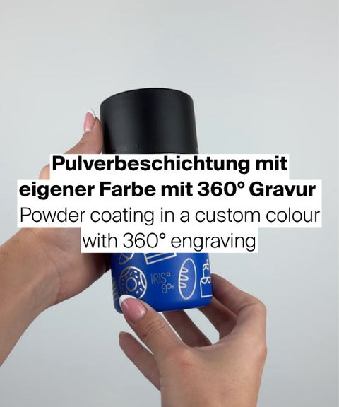 IRISgo® cup mit Pulverbeschichtung und Logo Lasergravur